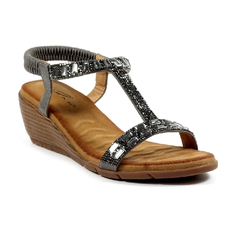 Lunar JLH492 Macie Ladies Pewter Pull On Sandals