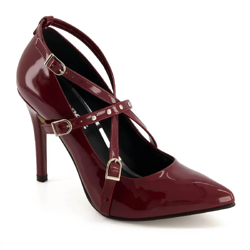 Women's Fashion Triple Strap Stiletto Pumps In Burgundy