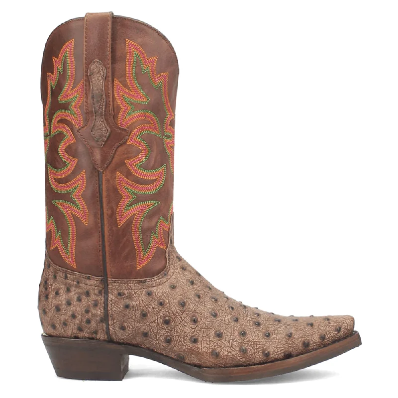 Outlaw Embroidered Ostrich Print Snip Toe Cowboy Boots