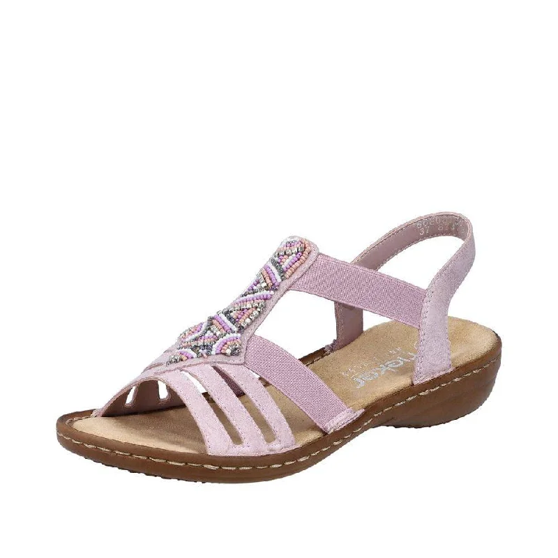 Rieker 60801-30 Ladies Light Pink Slip On Sandals