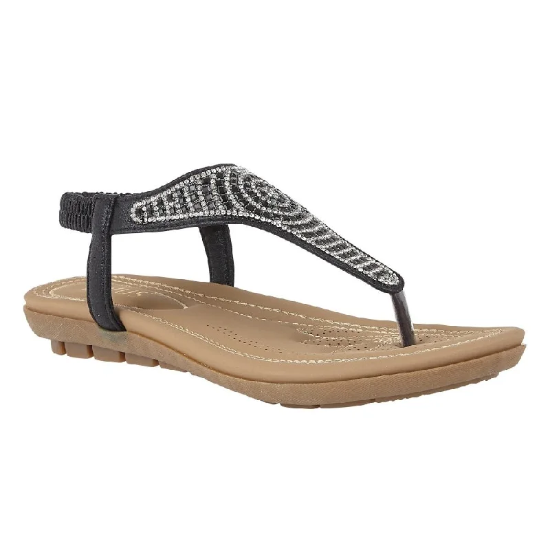 Lotus Orla ULP124 Ladies Black Textile Pull On Sandals