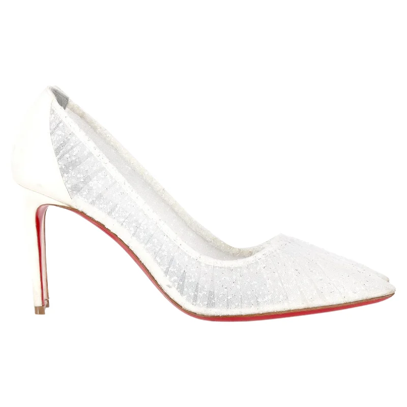 Christian Louboutin Kate Draperia Mesh Accent Pointed Pumps in White Polyester