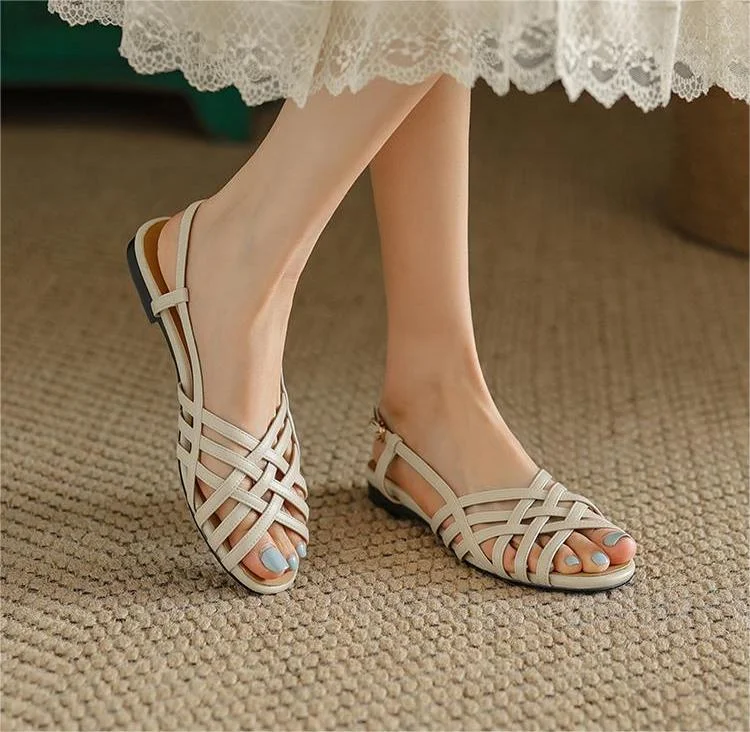 Simple Woven Soft Soled Hollow Peep-Toe Sandals