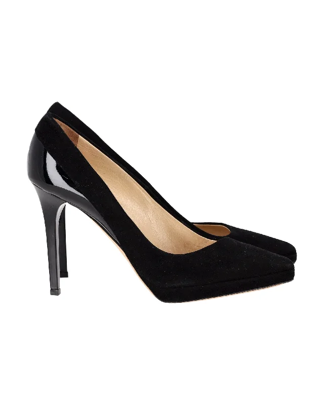 Jimmy Choo Rudy Platform Pumps in Black Suede and Patent Leather