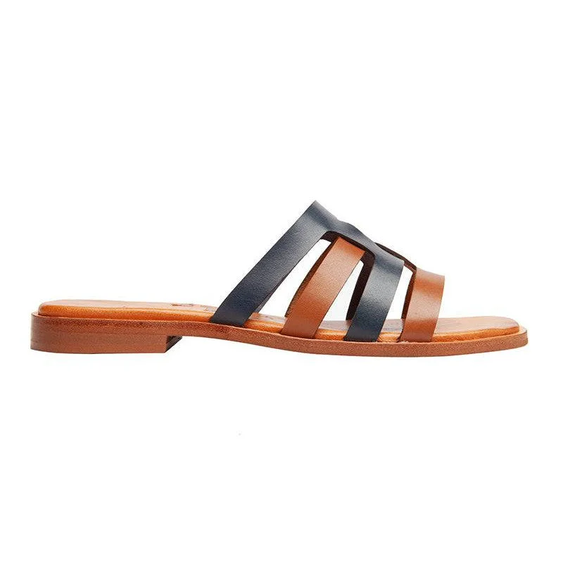 Regarde Le Ciel Elyse 10 Ladies Oak Brown And Marino Blue Leather Slider Sandals