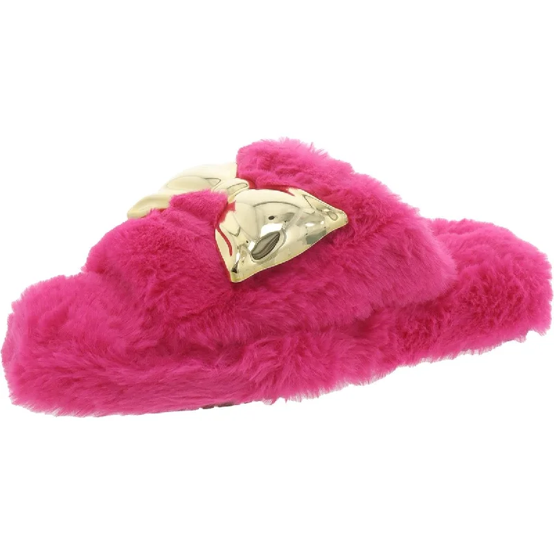 Katy Perry Womens THE FUZZY BOW Faux Fur Rubber sole Slide Slippers