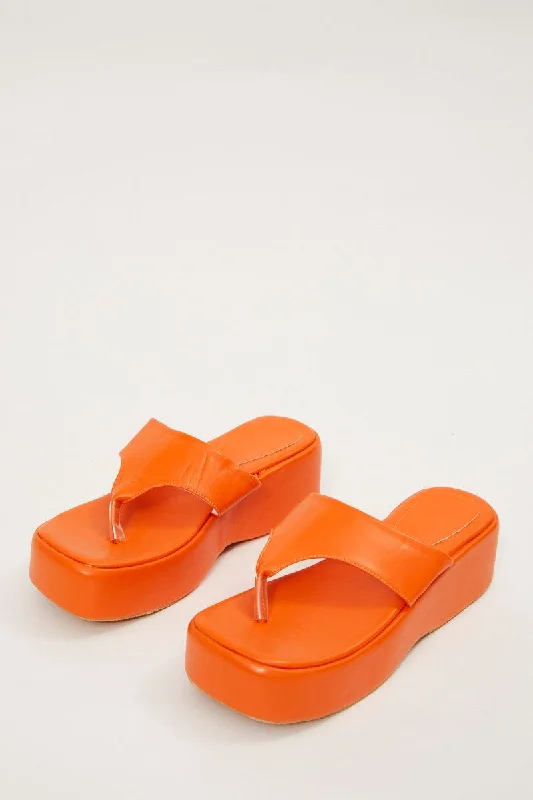 Orange Toe Post Thong Wedge Sandals