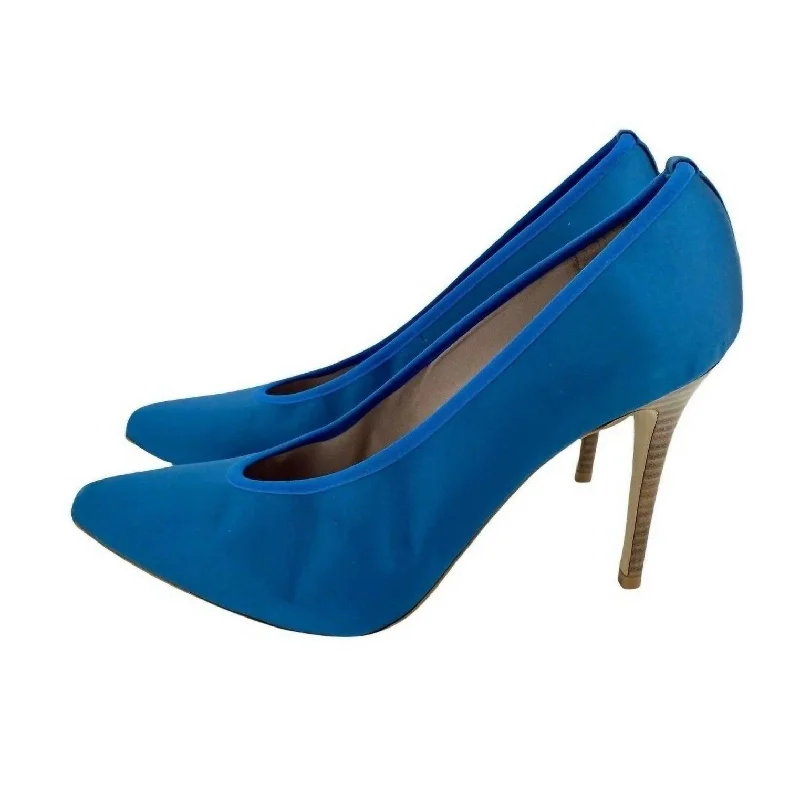 Women's Pointed Toe Satin Pumps Stiletto High Heels In Blue