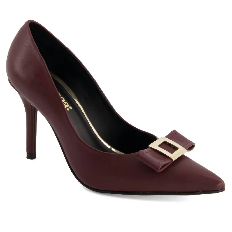 Women's Fashion Bow Stiletto Pumps In Burgundy