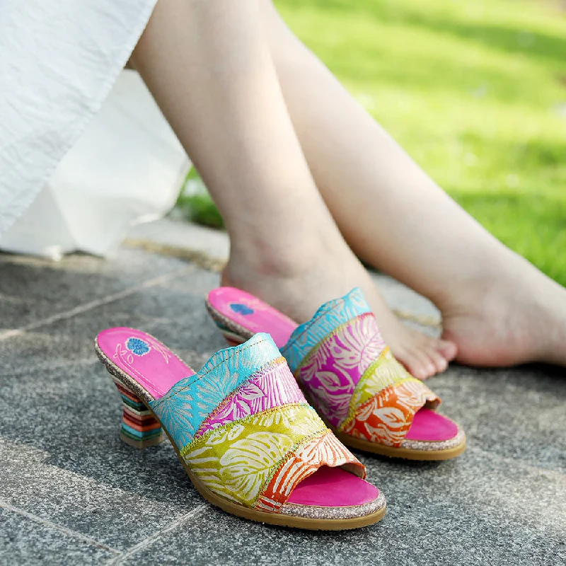 Retro Colorful Handmade High Heel Sandals