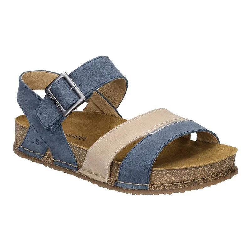 Josef Seibel Hannah 01 Ladies Azur Blue Combi Leather Arch Support Touch Fastening Sandals