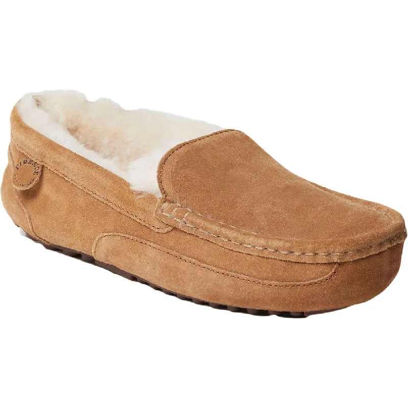 Dearfoams Womens Melbourne Leather Non Slip Moccasin Slippers