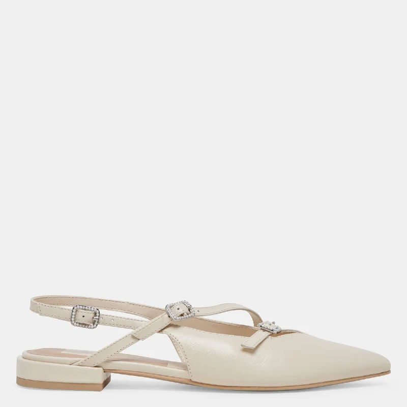 Pamla Pearl Flats Ivory Crinkle Patent