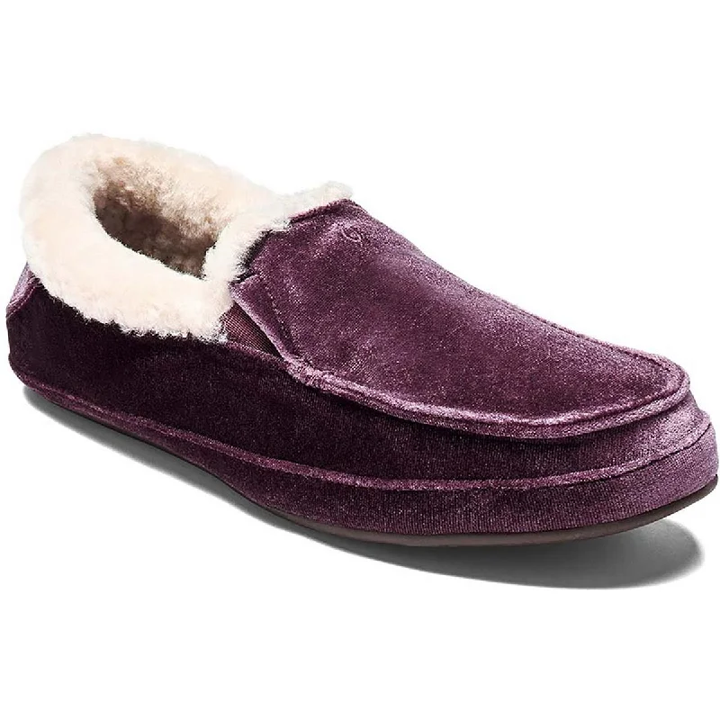 OluKai Womens Ku'Una Lanui Velvet Shearling Lined Moccasin Slippers