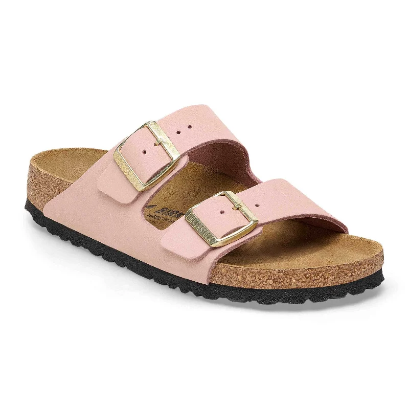 Birkenstock Arizona Leather Ladies Narrow Soft Pink Nubuck Arch Support Buckle Sandals