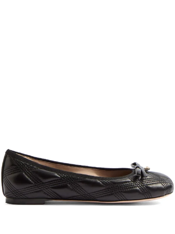 VALENTINO GARAVANI Quilted Leather Ballet Flats with Bow Detail - Women’s Slip-On Style