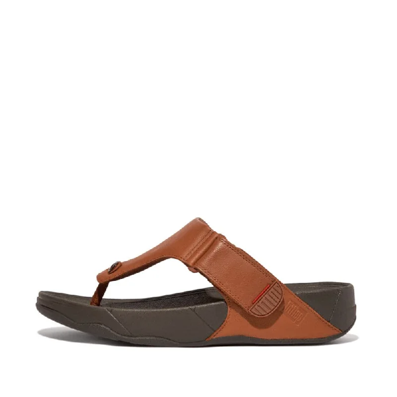 FitFlop 279-277 Trakk II Mens Dark Tan Leather Toe Post Sandals