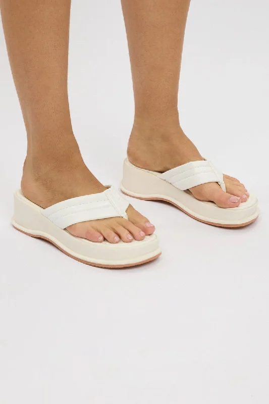 White Toe Post Wedge Sandals