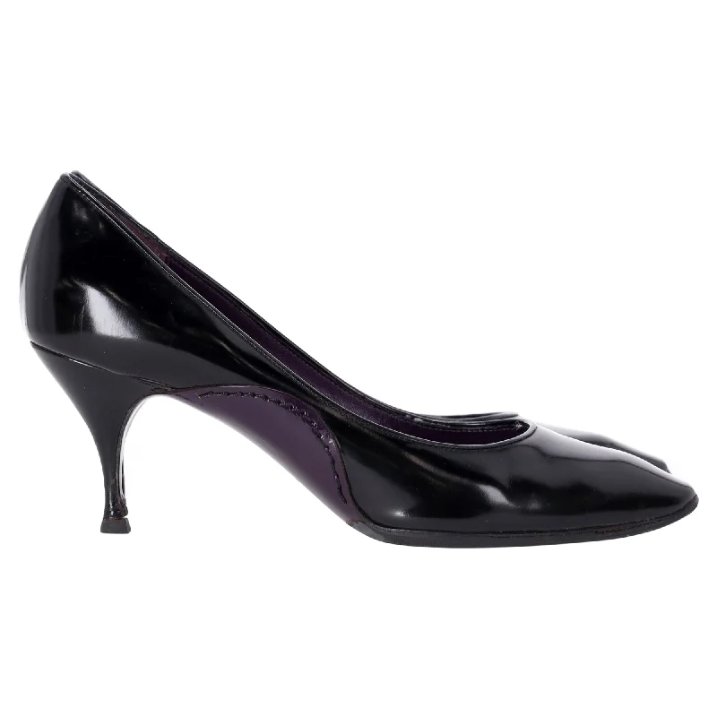 Celine Almond-Toe Kitten Heel Pumps in Black Leather