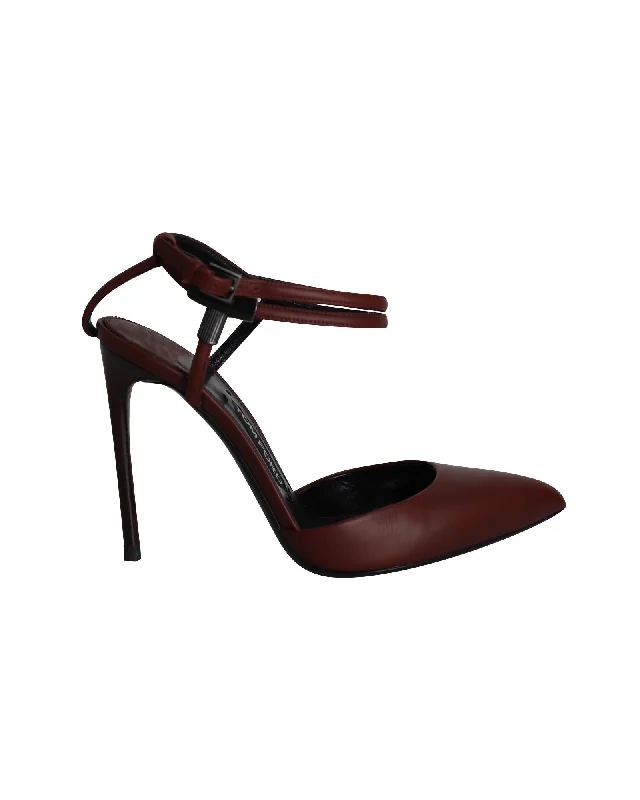 Tom Ford Double Ankle Strap Pumps in Maroon Leather