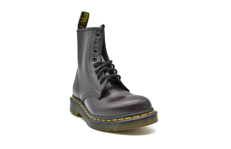 DR. MARTENS 1460 Smooth Leather Lace Up Boots in Burgundy