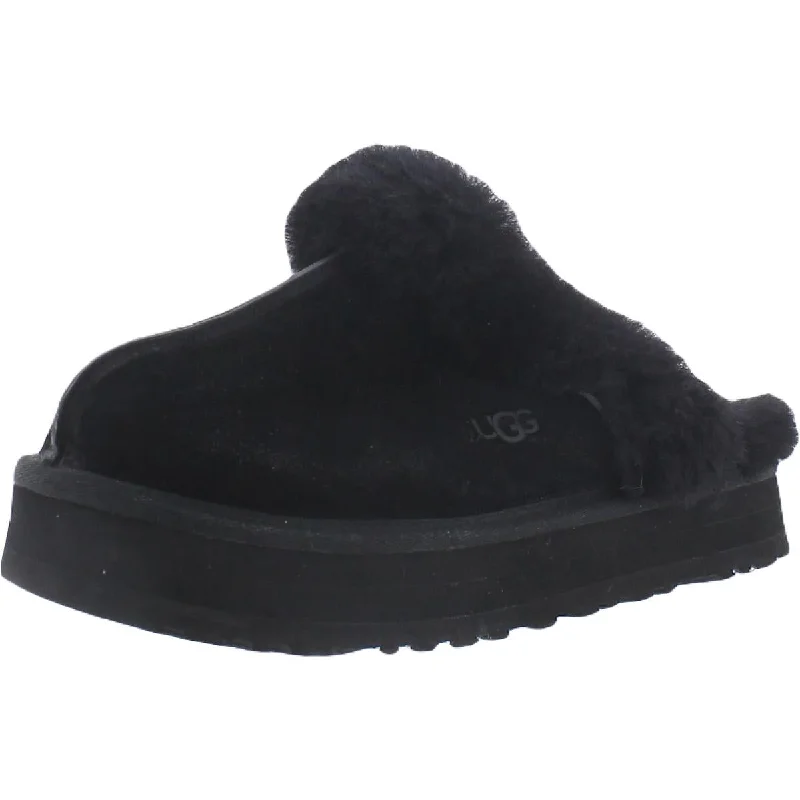 Ugg Disquette Women's Leather Fur Lined Chunky Slide Slippers