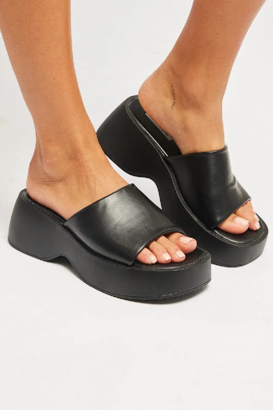 Black Chunky Mule Sandals