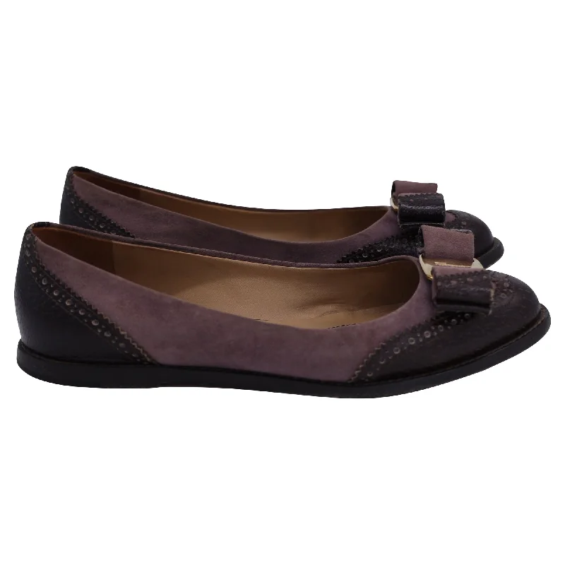 Salvatore Ferragamo Vara Bow Ballet Flats in Brown Leather and Suede