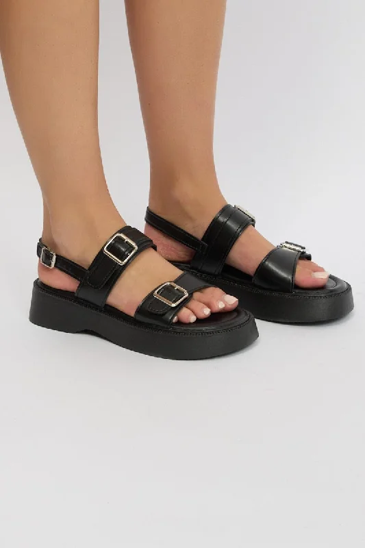 Black Buckle Detail Chunky Sandals