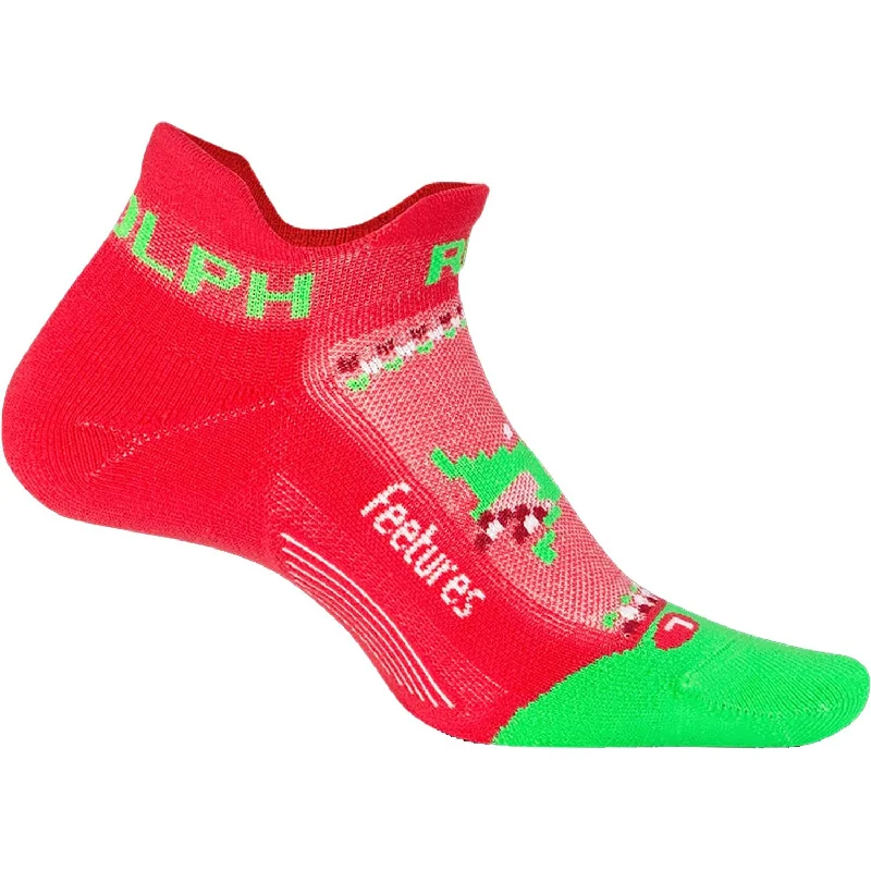 Unisex Feetures Elite Light Cushion No Show Tab Socks Run Rudolph