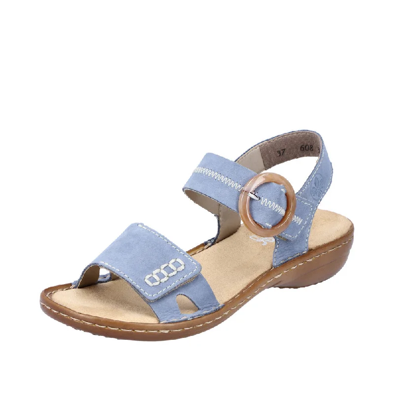 Rieker 608Z3-14 Ladies Jeans Blue Leather Touch Fastening Sandals