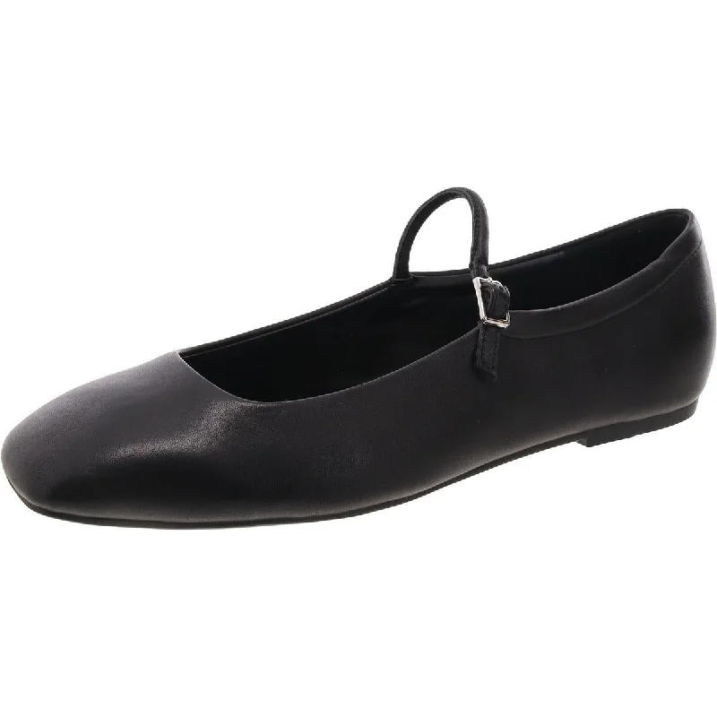 Womens Leather Buckle Ballet Flats