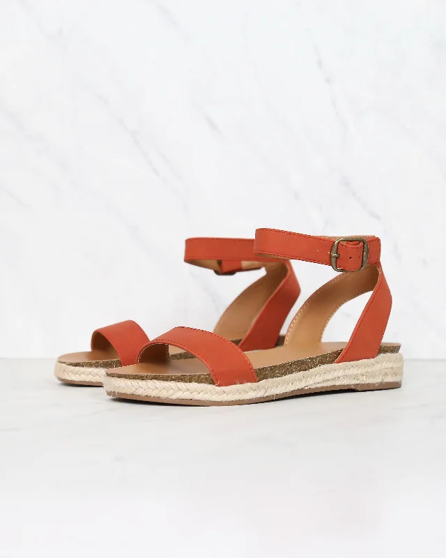 Single Band Platform Espadrille Sandals With Ankle Straps in Burnt Orange