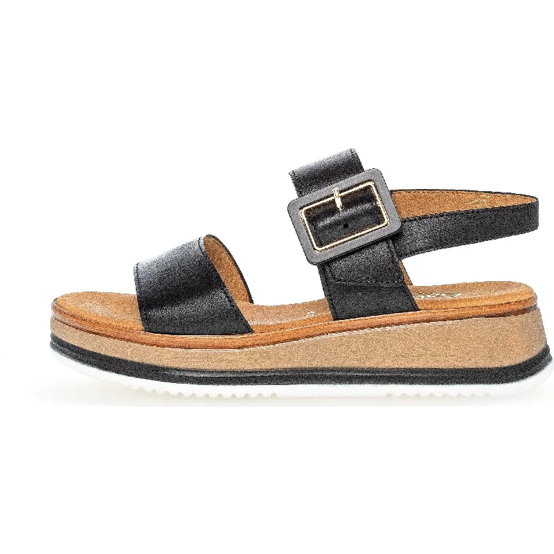 Gabor 42.744.57 Aviemore Ladies Black Leather Buckle Sandals