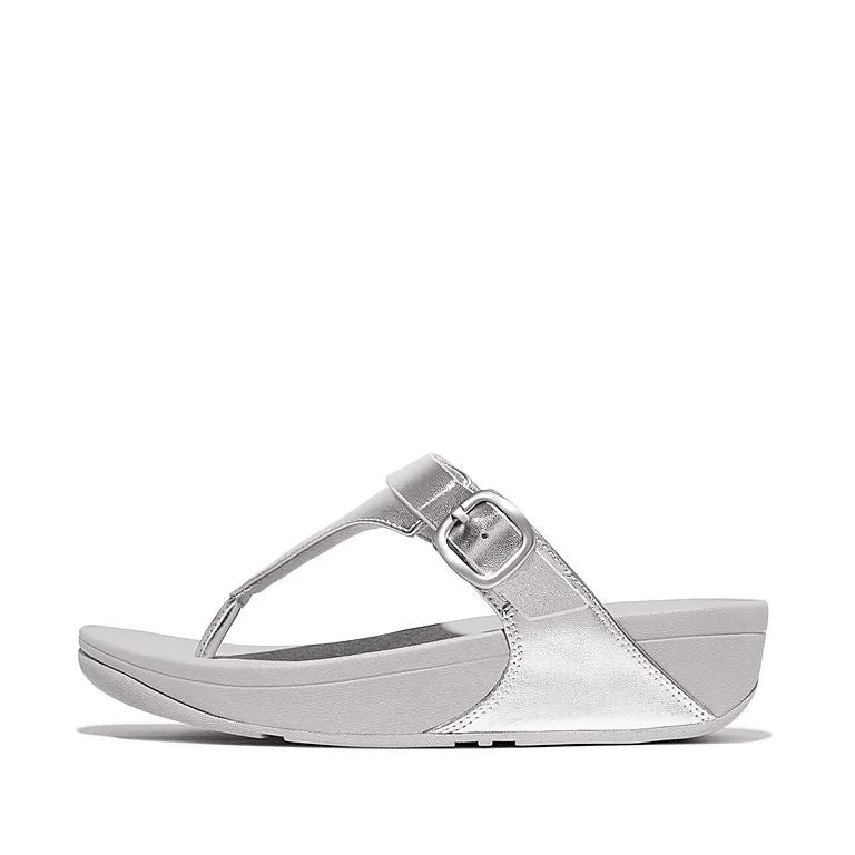 Fitflop Ig4-011 Lulu Adjustable Buckle Ladies Silver Leather & Textile Toe Post Sandals