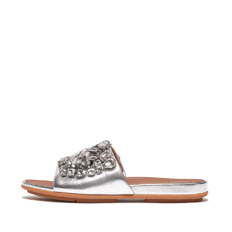 FitFlop HQ6-011 Gracie Jewel-Deluxe Ladies Silver Leather Slider Sandals