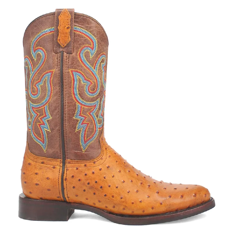 Ranger Leather Embroidered Ostrich Print Round Toe Cowboy Boots