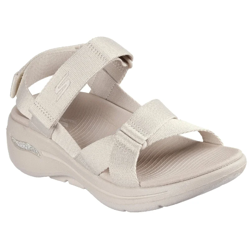 Skechers 140808 Go Walk Arch Fit Sandal - Attra Ladies Natural Textile Water Resistant Vegan Arch Support Thong Sandals