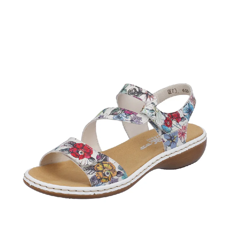 Rieker 659C7-92 Ladies White Multi Leather Touch Fastening Sandals