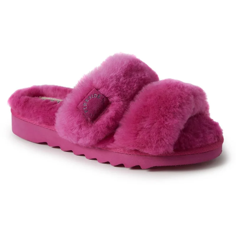 Fireside by Dearfoams Womens Benalla Faux Fur Slip On Slide Slippers