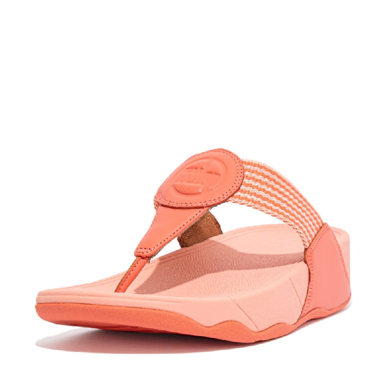 FitFlop Walkstar Finestripe Webbing FA7-580 Ladies Sunshine Coral Leather & Textile Slip On Sandals