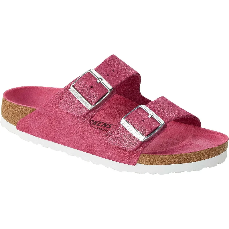 Birkenstock Arizona VL Shimmering 1024218 Ladies Fuchsia Tulip Suede Arch Support Slip On Sandals