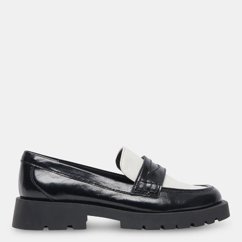 Elias Wide Flats Black White Crinkle Patent