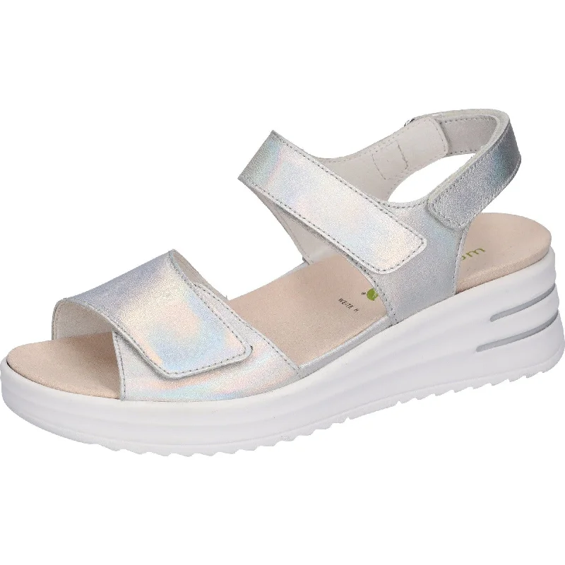 Waldlaufer 795003 166 211 H-Dina Ladies Silver Leather Arch Support Touch Fastening Sandals