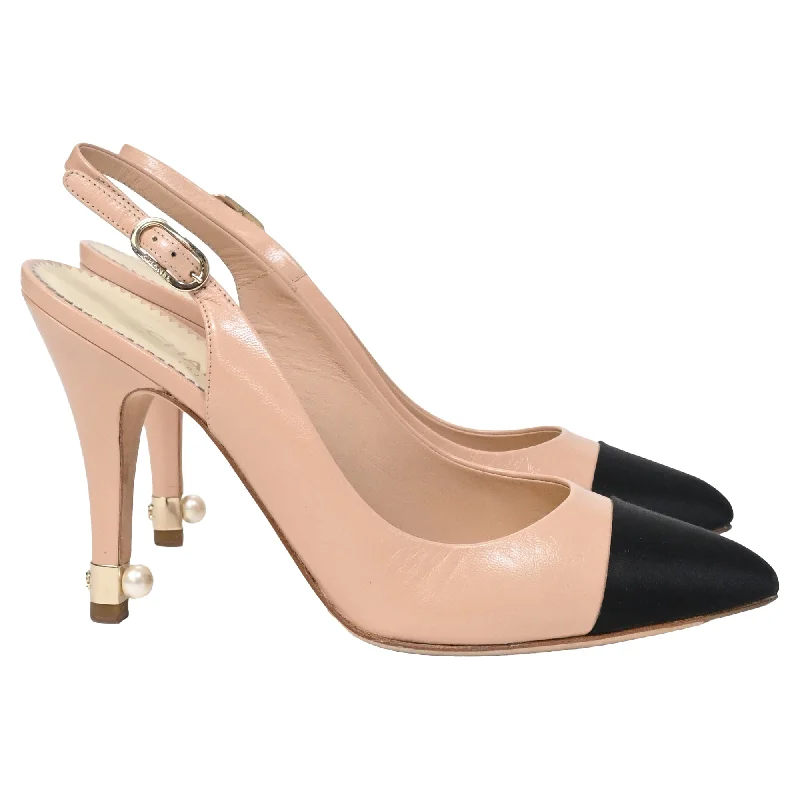 Chanel Pointed Toe Slignback Pumps in Beige Leather