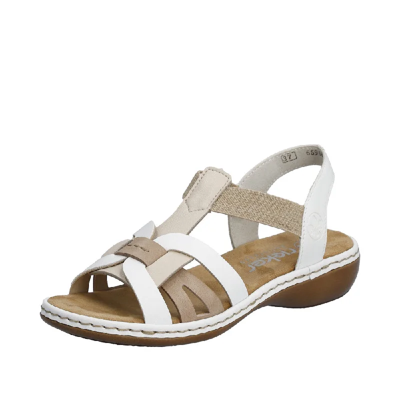 Rieker 65918-81 Ladies White Multi Leather Slip On Sandals