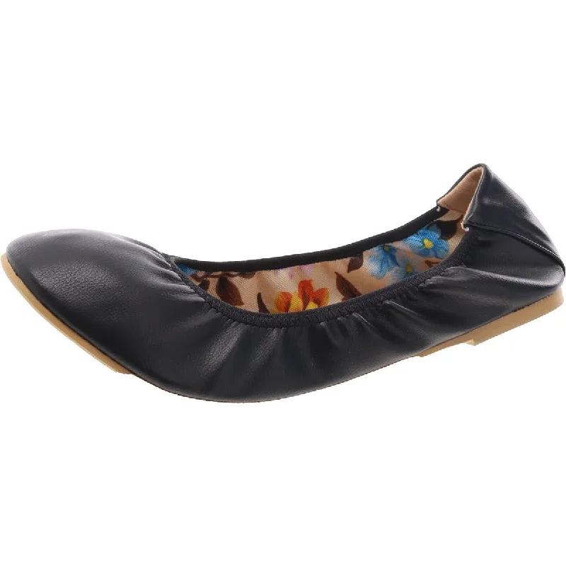 Womens Faux Leather Stretch Ballet Flats