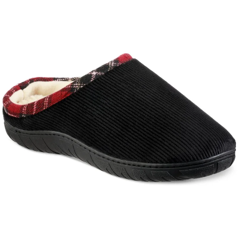 Totes Mens Corduroy Faux Fur Lined Slide Slippers