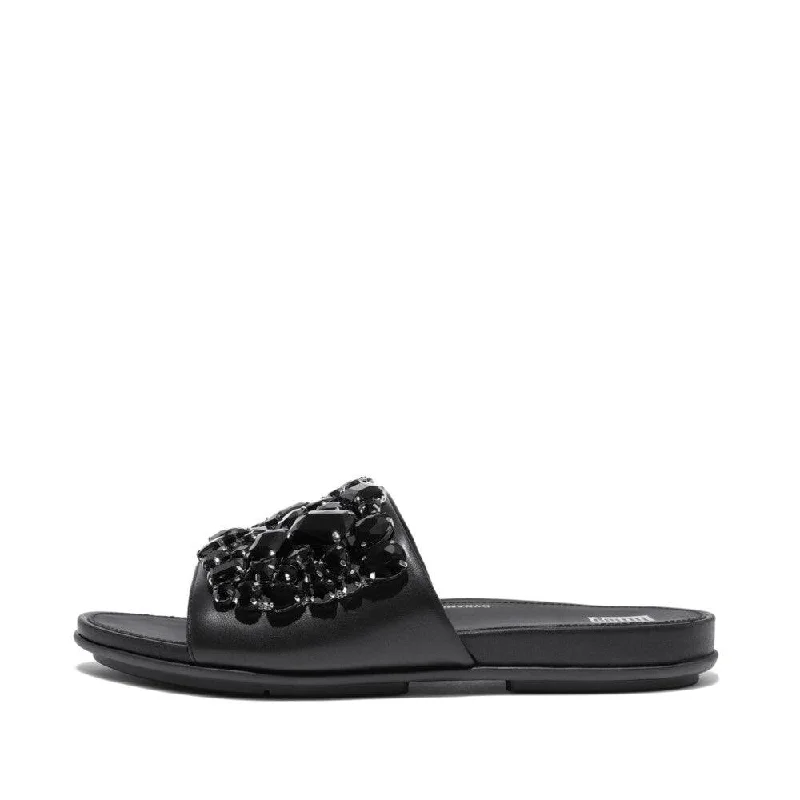 FitFlop HP3-001 Gracie Jewel-Deluxe Ladies Black Leather Slider Sandals