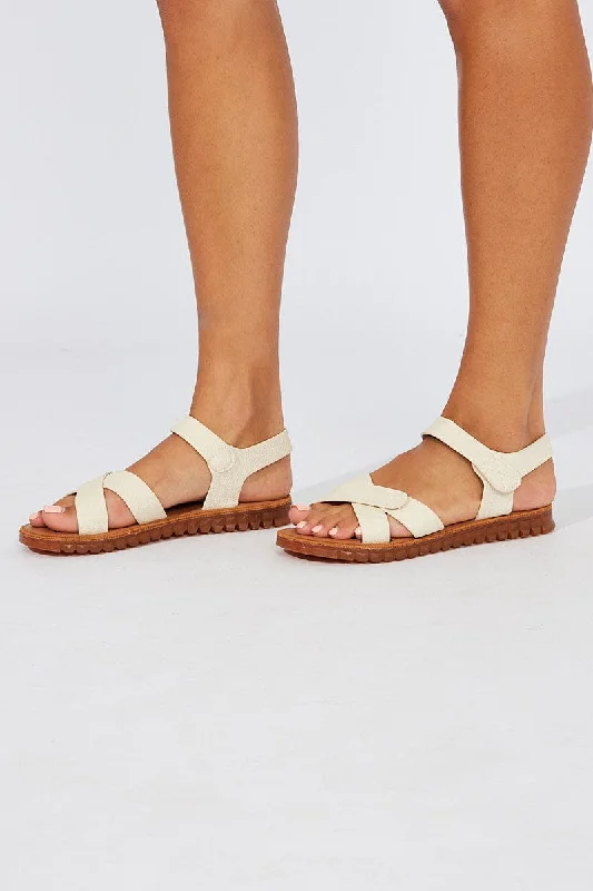 White Cross Strap Flat Sandals